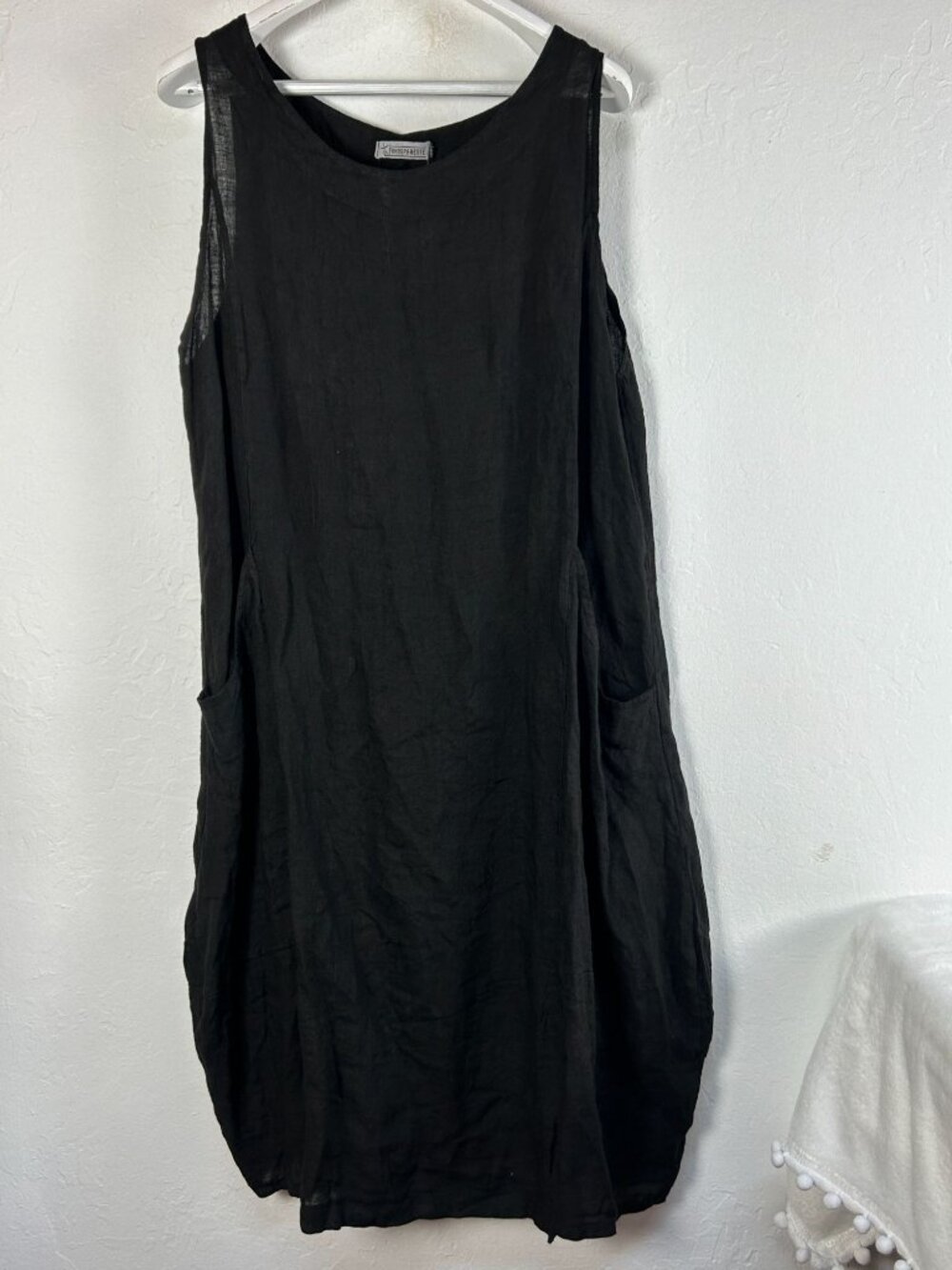 T by Transparente Womens Black Linen Sleeveless Balloon Midi Dress Size 3 New